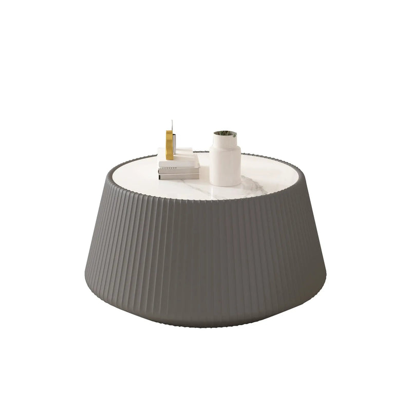 Light Sintered Stone Top Cup Shape Leather Coffee Table by HouseOfZazla