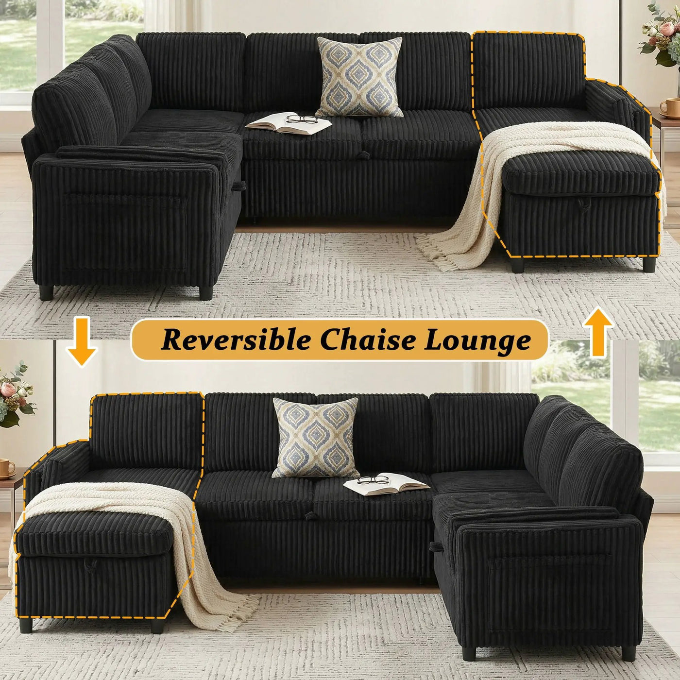 Convertible U-Shaped Sectional Sofa Bed With USB Ports And Storage by HouseOfZazla