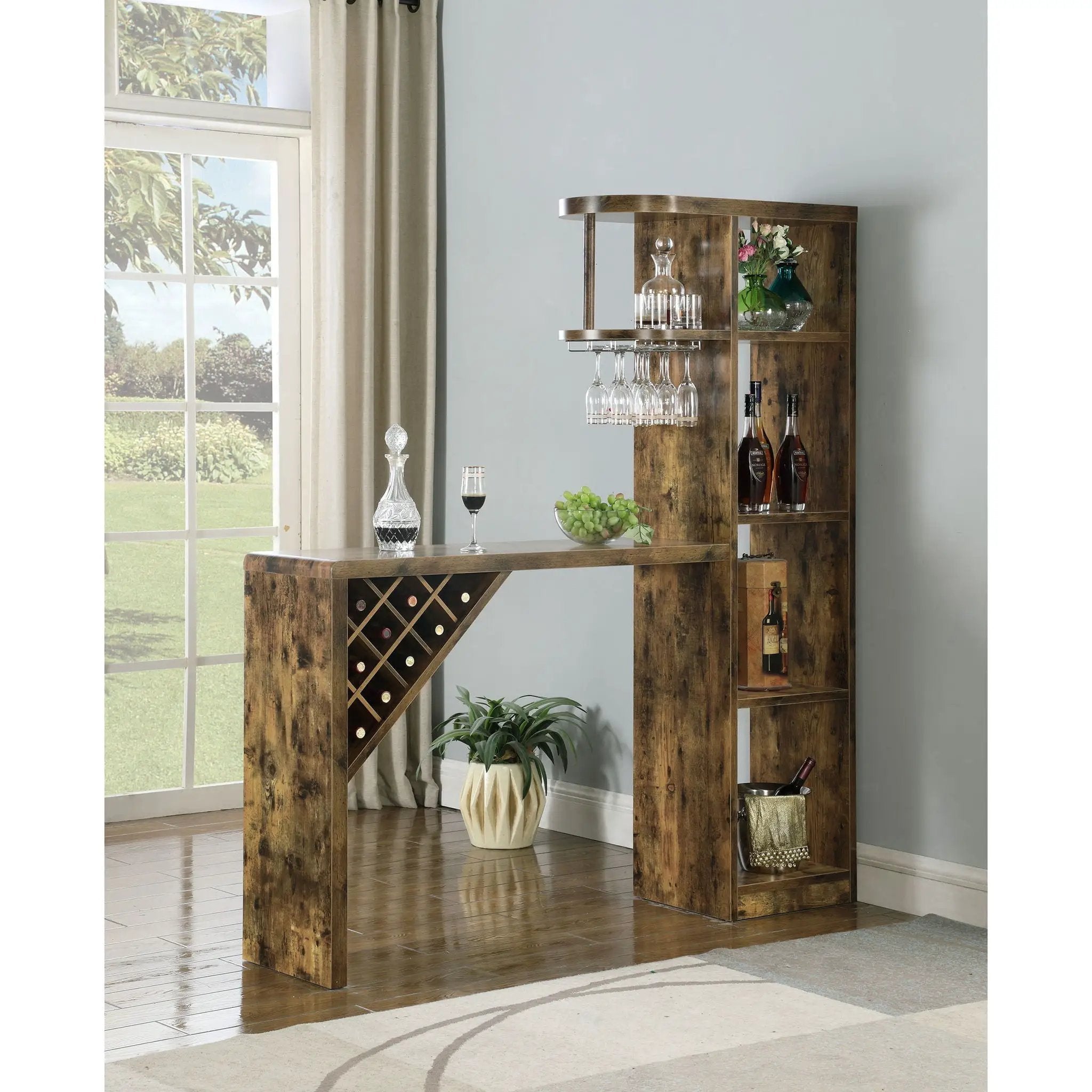 Kady - 5 Shelf Home Bar Table With Wine & Stemware Storage - Brown by HouseOfZazla