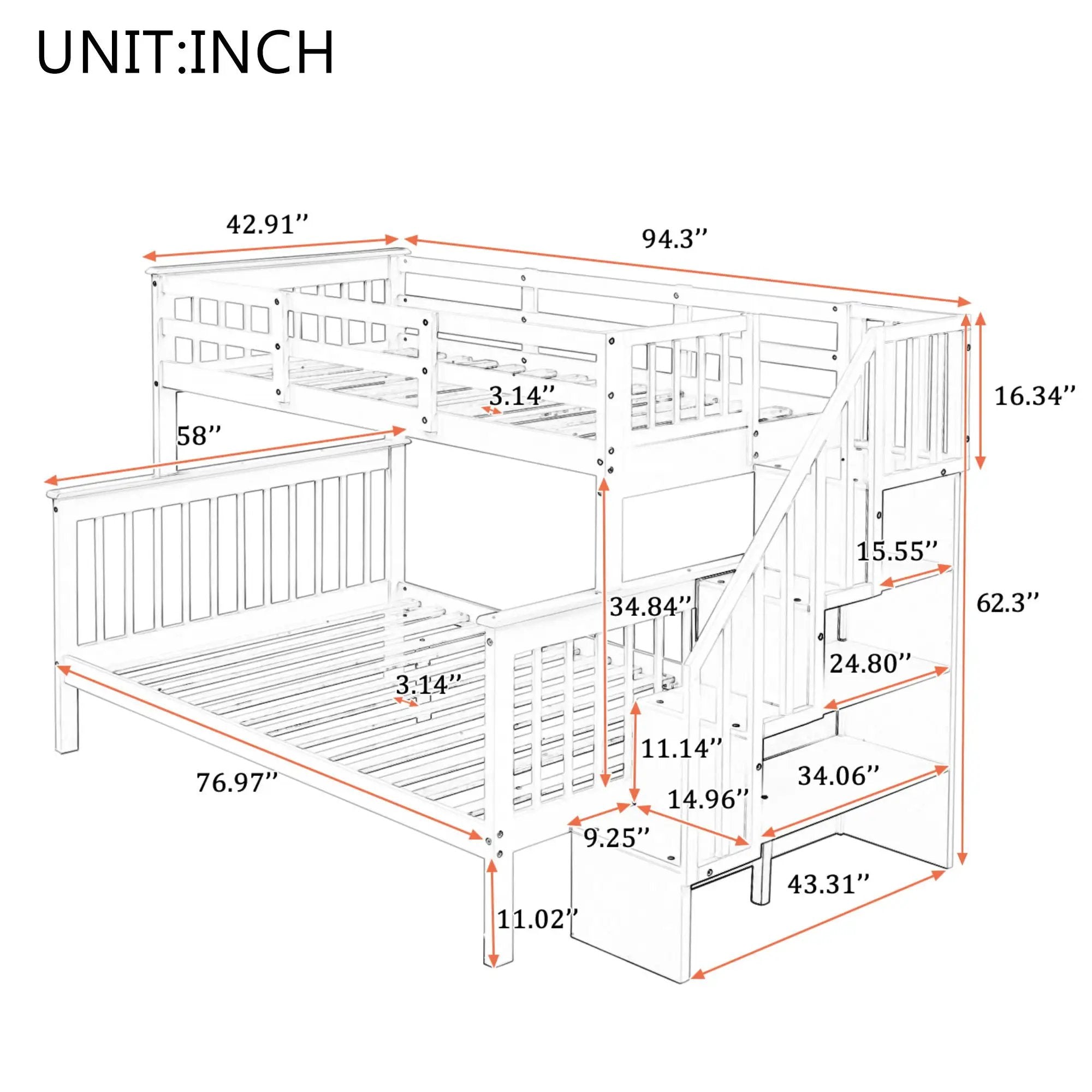 Stairway Bunk Bed With Storage And Guard Rail For Bedroom by Unique Piece Furniture
