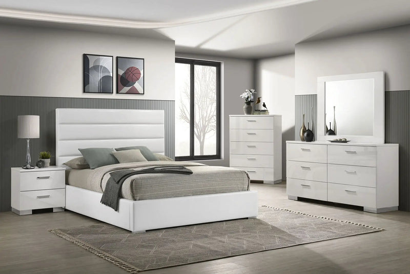 Felicity 5-piece Eastern King Bedroom Set White High Gloss by Unique Piece Furniture