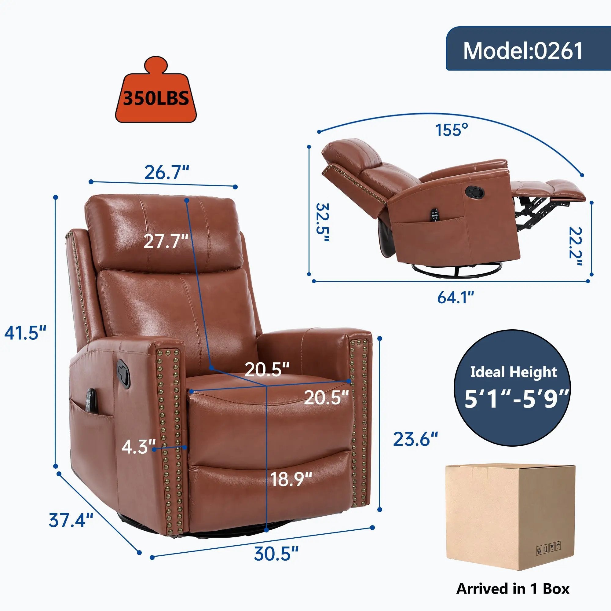 Red Genuine Leather Heat Massage Manual Recliner Chair by HouseOfZazla