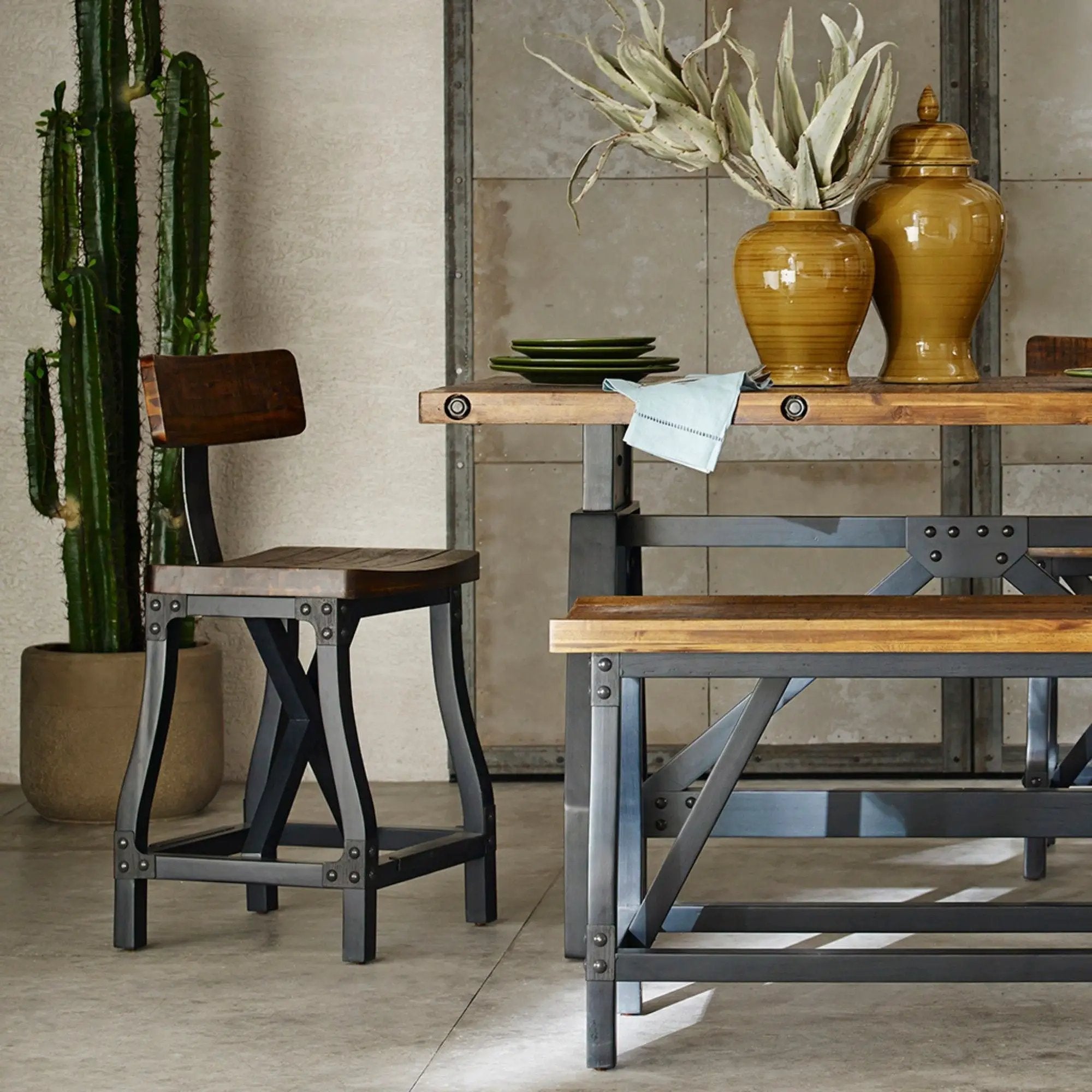 Industrial Counter Stool With Back Removable Solid Acacia - Amber by HouseOfZazla