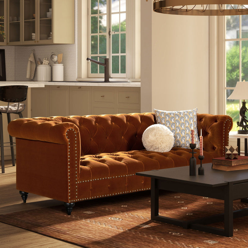 Tufted Chesterfield Sofa with Kiln-Dried Hardwood Frame - Dark Green, photo 6 of 22