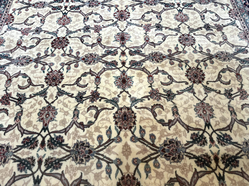 Sino Persian Rug 8x10, Allover Pattern, Beige and Midnight Blue, Wool Oriental Carpet by Jewel Rugs
