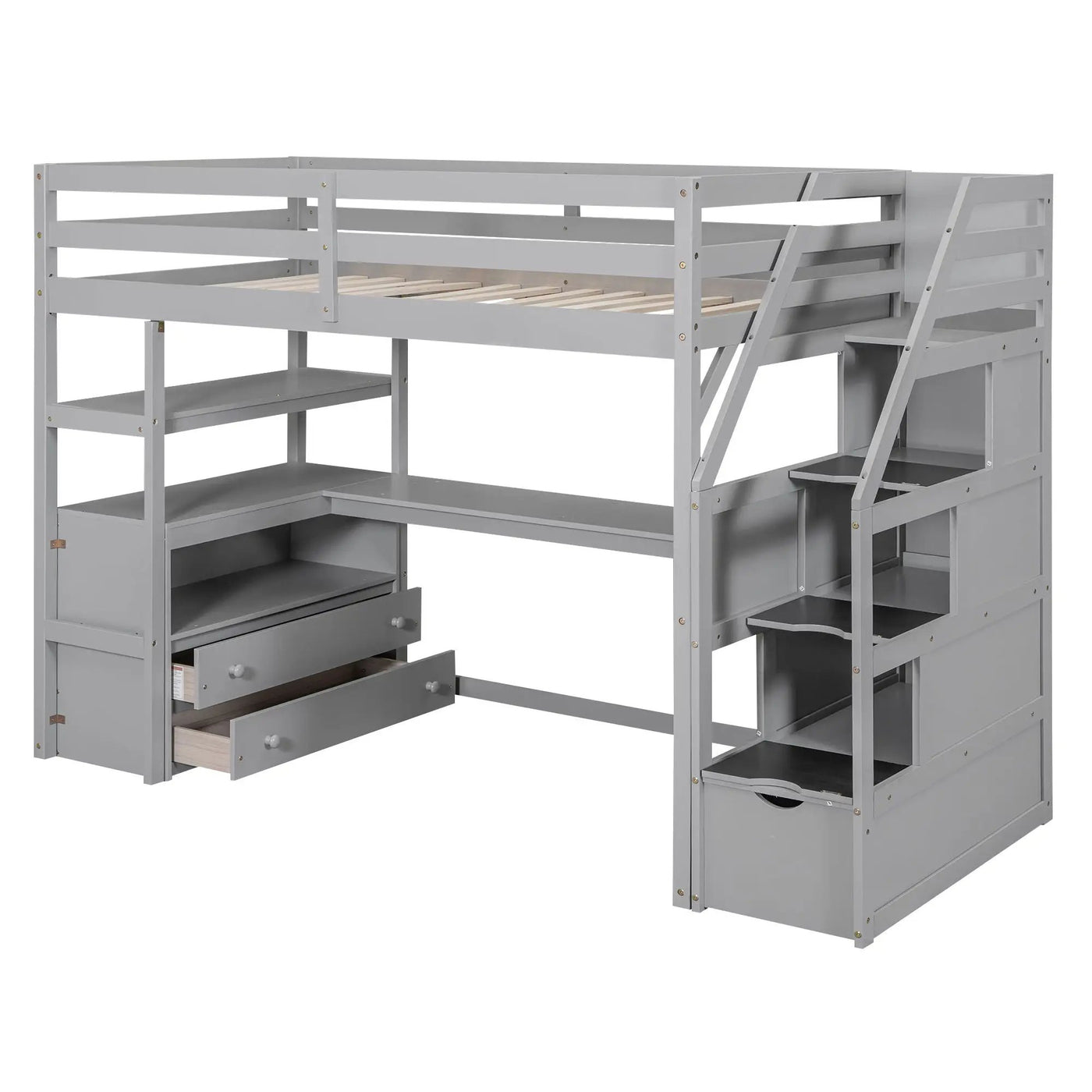 Loft Bed With Desk, Shelves, 2 Drawers, Storage Staircase by HouseOfZazla