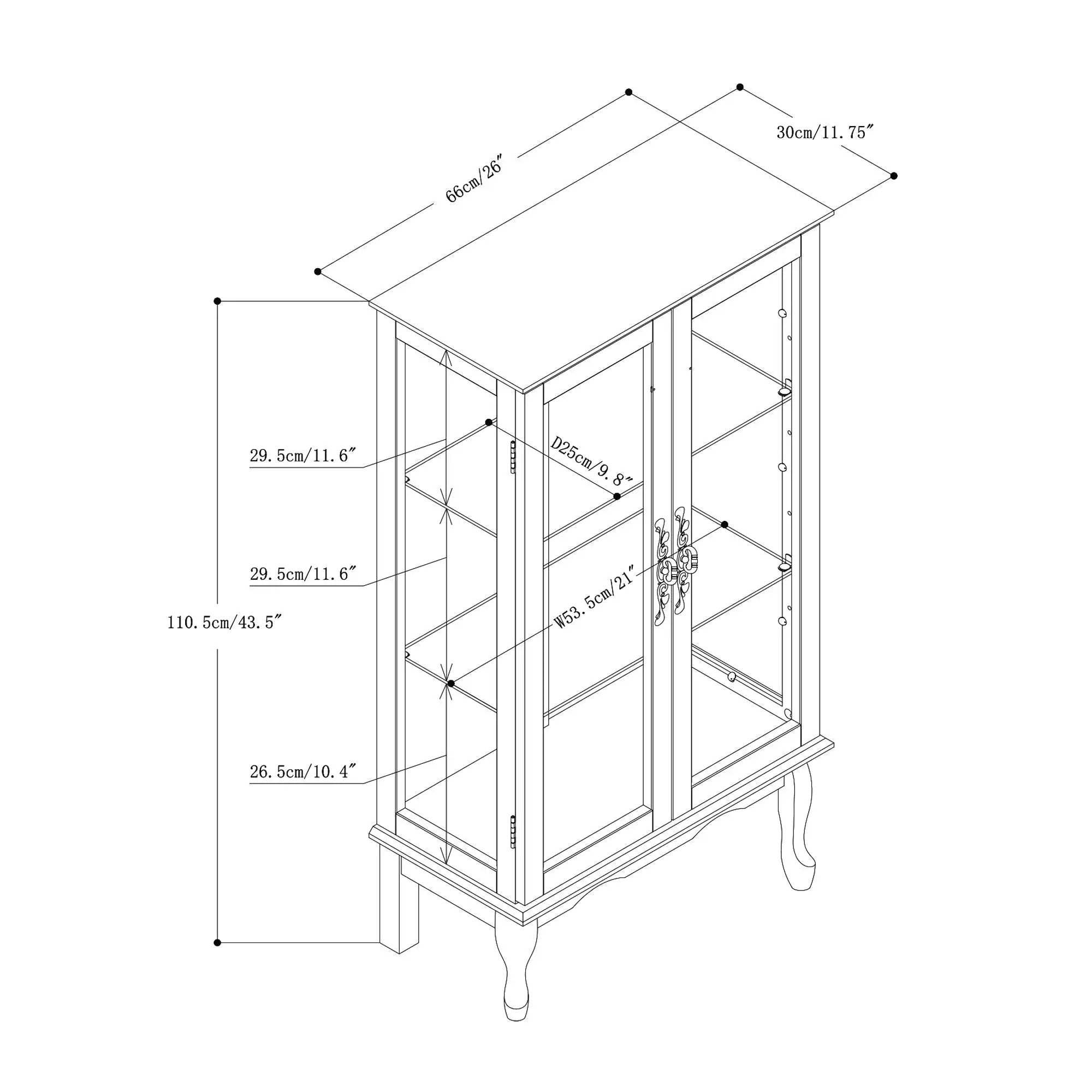 Curio Cabinet Lighted Curio Diapaly Cabinet With Adjustable Shelves And Mirrored Back Panel, Tempered Glass Doors (3 Tier), (E26 Light Bulb Not Included) by Unique Piece Furniture