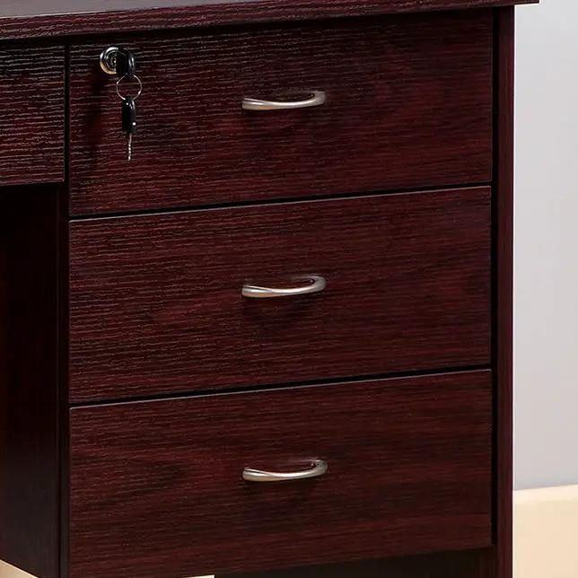 Three Locking Drawers On Metal Glides Student Desk Work Desk Modesty Panel Metal Bar Handles - Mahogany by Unique Piece Furniture