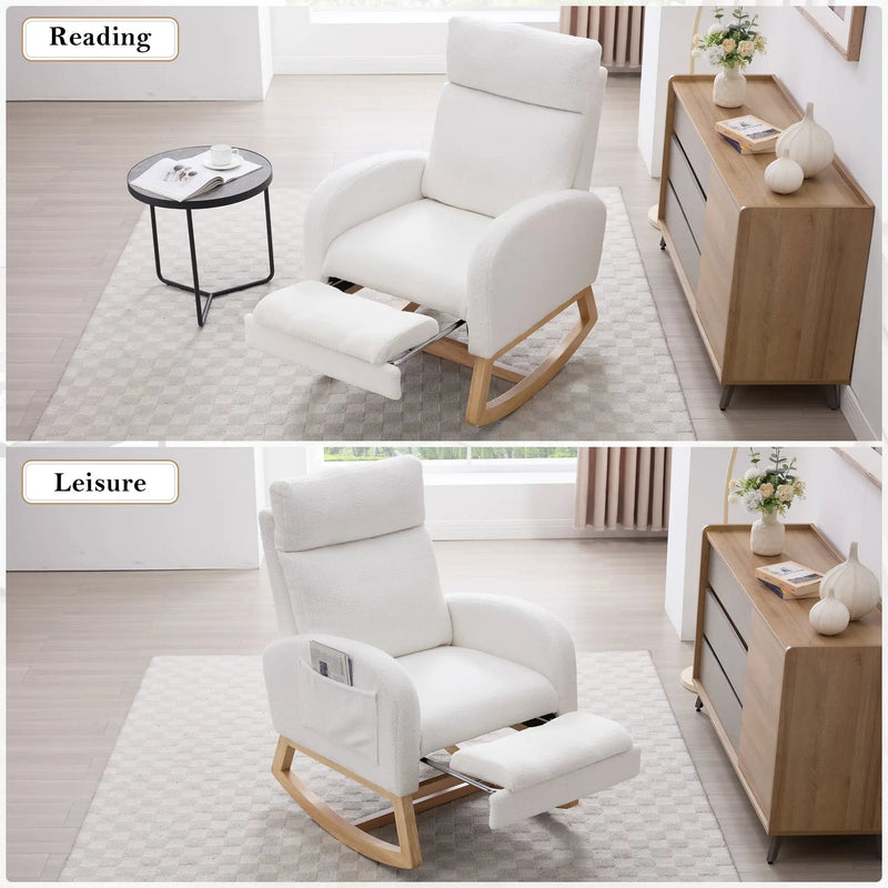 Teddy Fabric Leisure Rocking Chair with Adjustable Footstool by HouseOfZazla