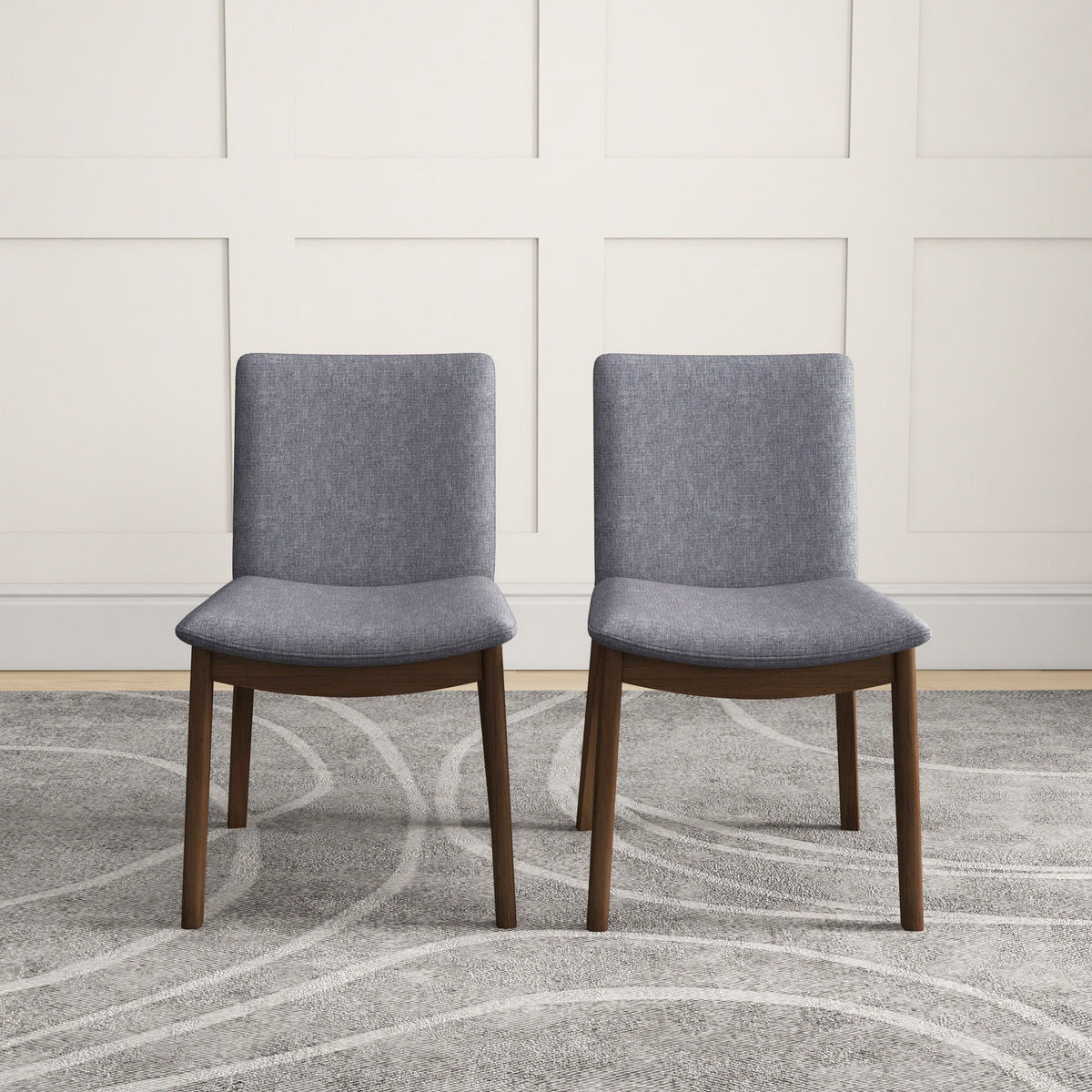 Mid-Century Modern Solid Wood Dining Chair Set with Fabric Upholstery - Multiple Colors, photo 21 of 40