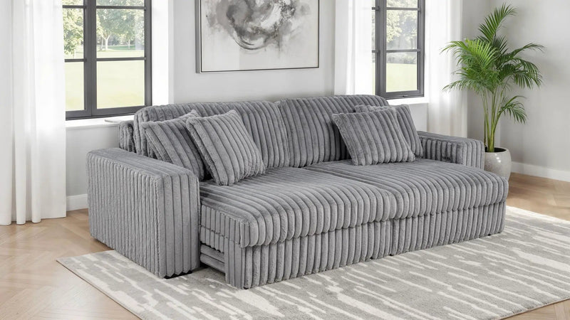 Jacana Corduroy Upholstered Dual Power Chaise Sofa Grey by Unique Piece Furniture