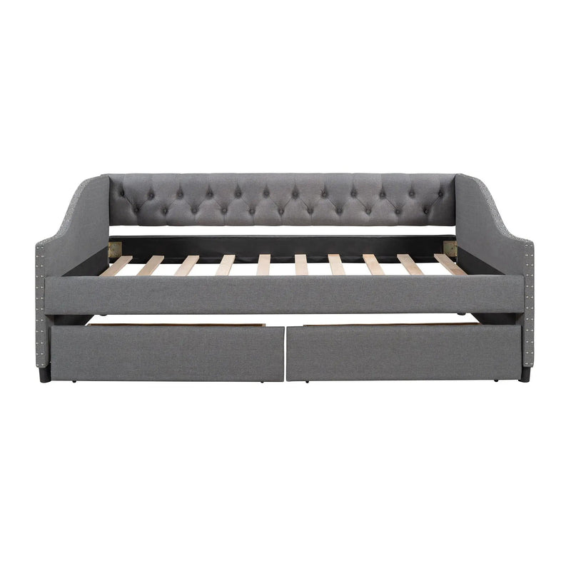 Upholstered Daybed With Two Drawers, Wood Slat Support by Unique Piece Furniture