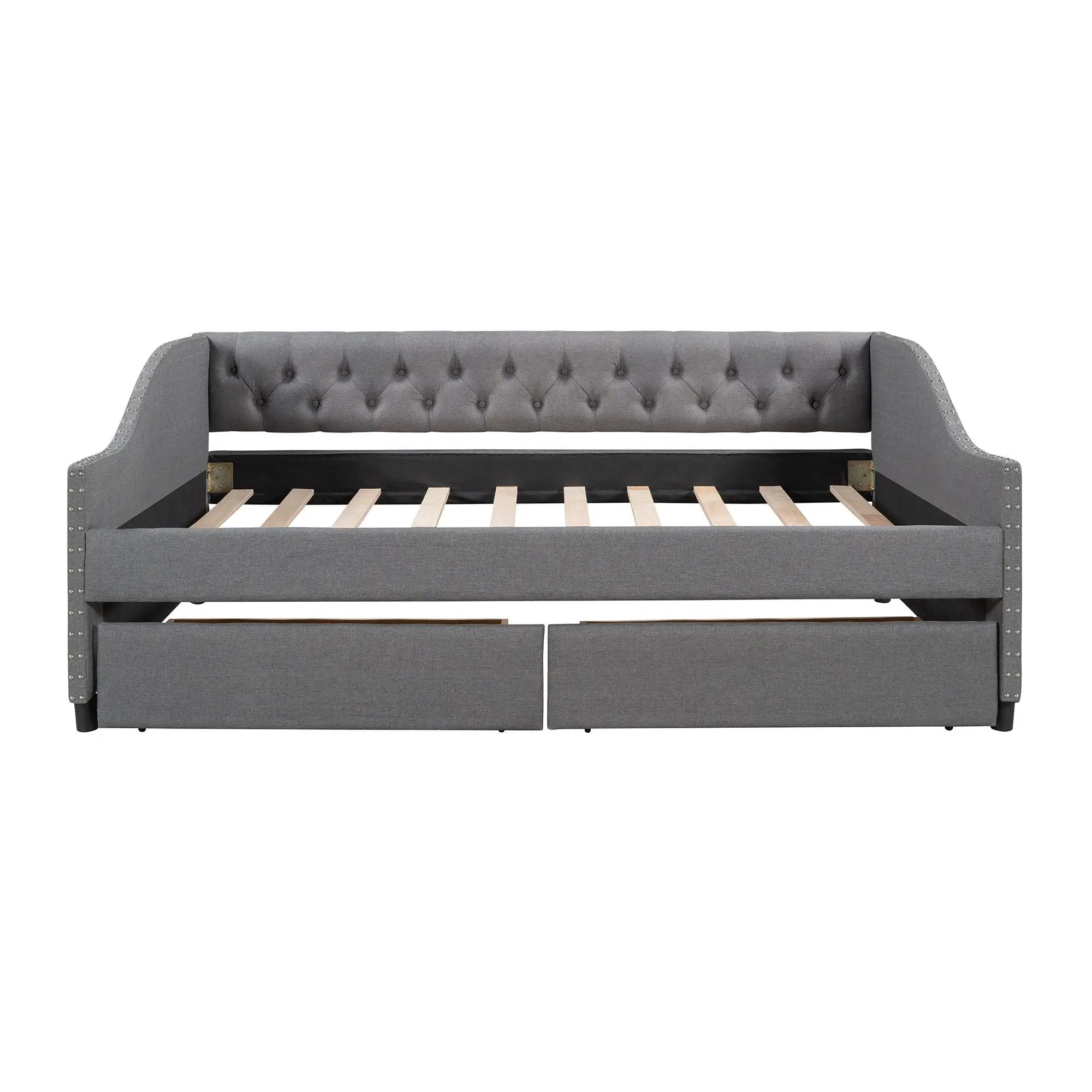 Upholstered Daybed With Two Drawers, Wood Slat Support by HouseOfZazla