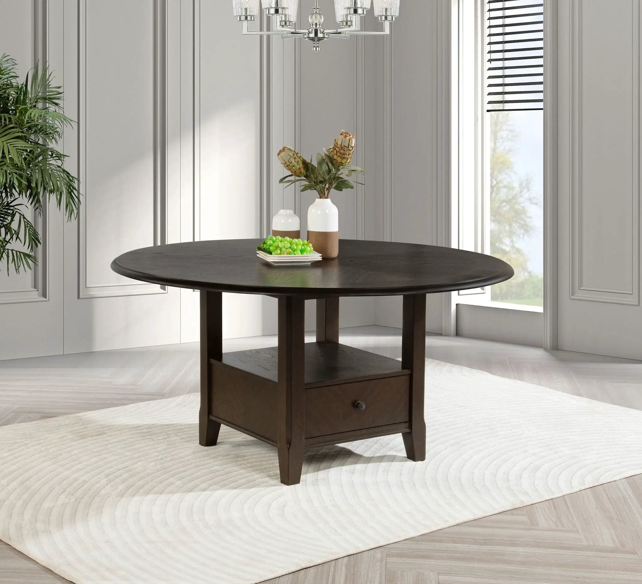 Twyla 60-inch Round Dining Table with Drawer Dark Cocoa by Unique Piece Furniture