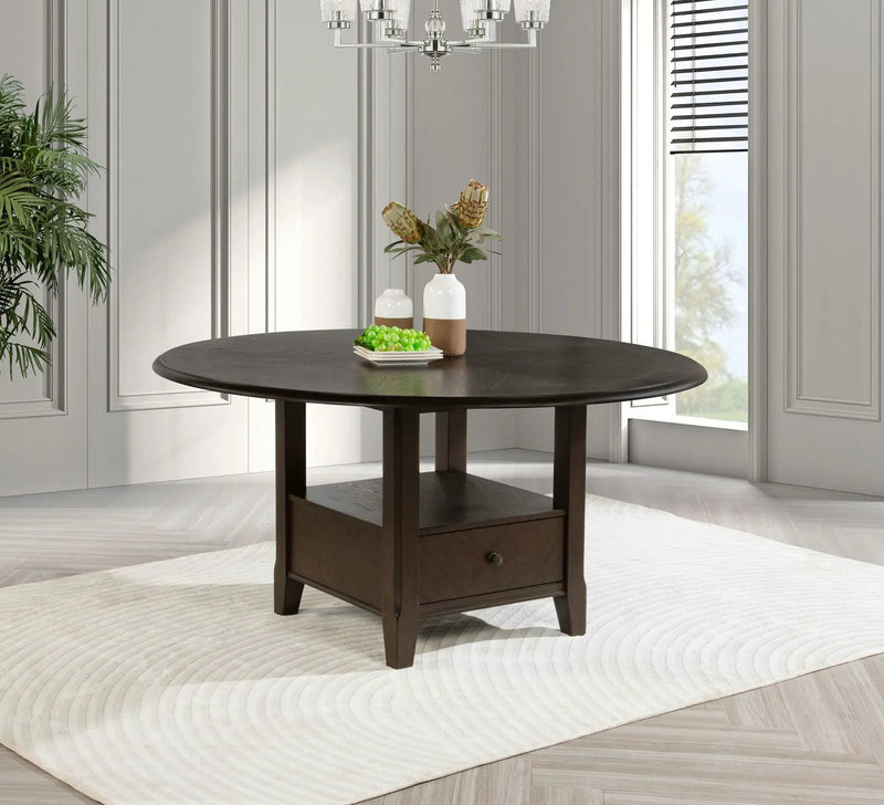 Twyla 60-inch Round Dining Table with Drawer Dark Cocoa by Unique Piece Furniture