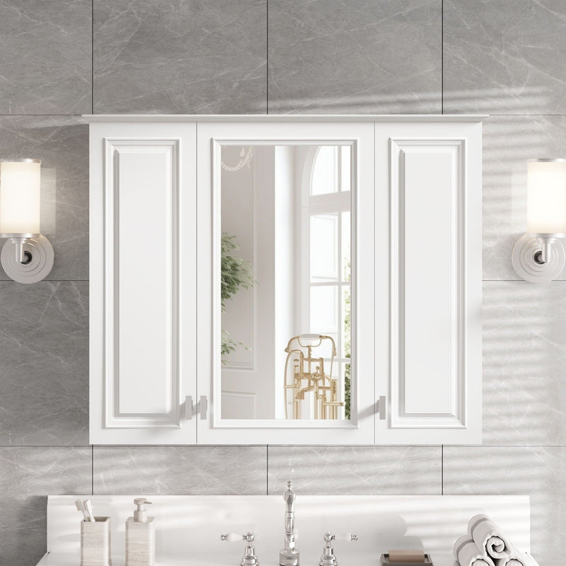 White Wall Mounted Mirror Cabinet with 5 Adjustable Shelves - Bathroom Storage, photo 6 of 15