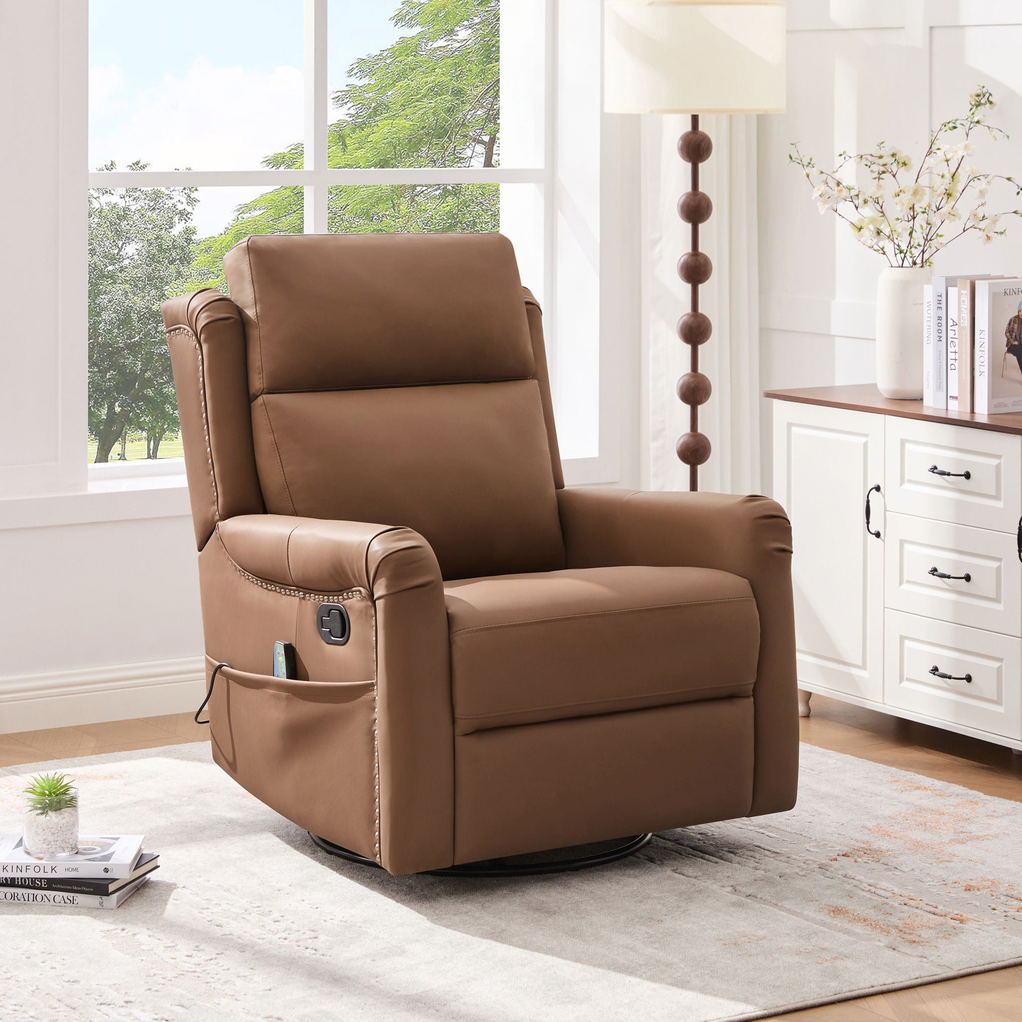 Manual Recliner Swivel Rocking Chair With 8-Point Massage and Heating by HouseOfZazla