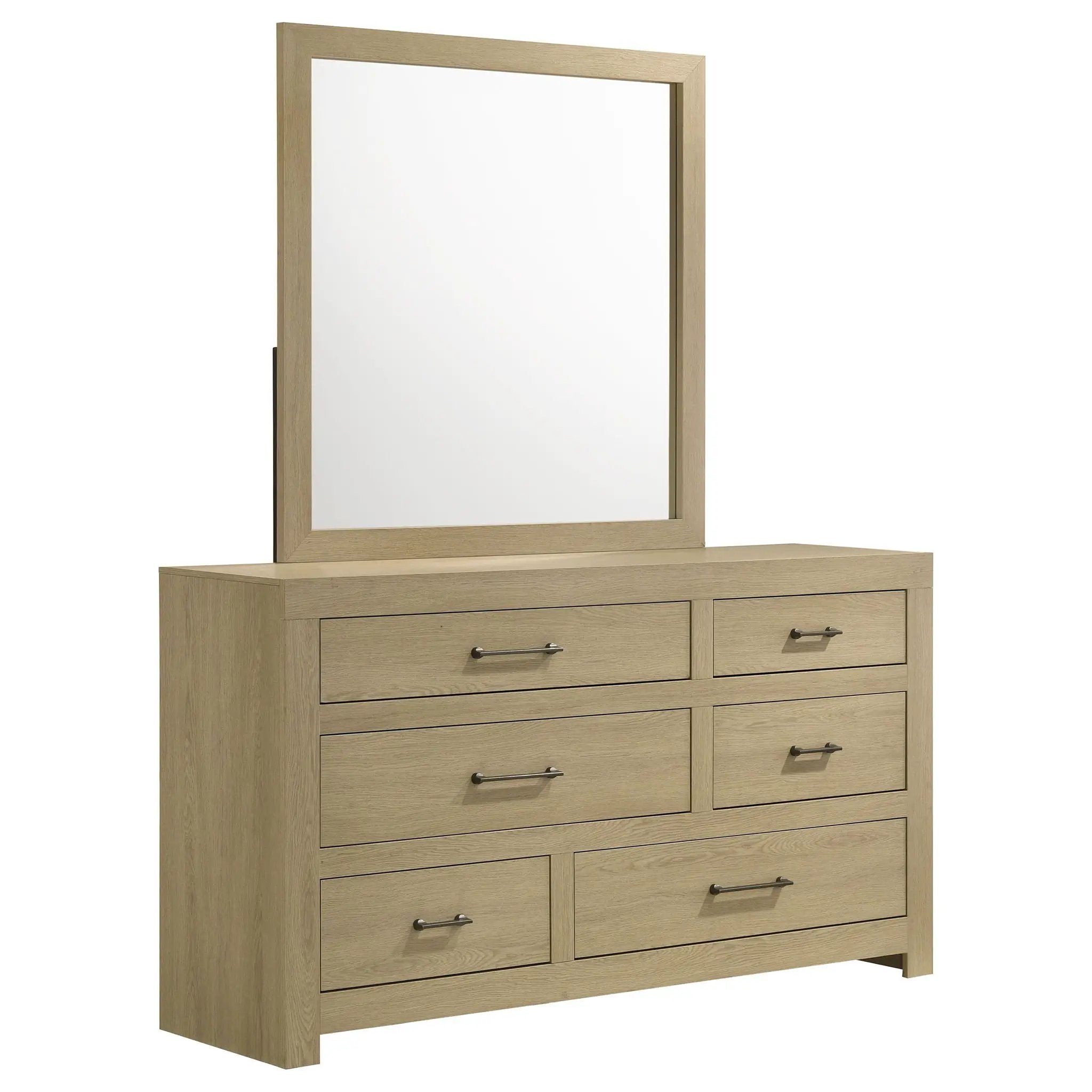 Hendricks 6-drawer Bedroom Dresser and Mirror Light Oak by Unique Piece Furniture