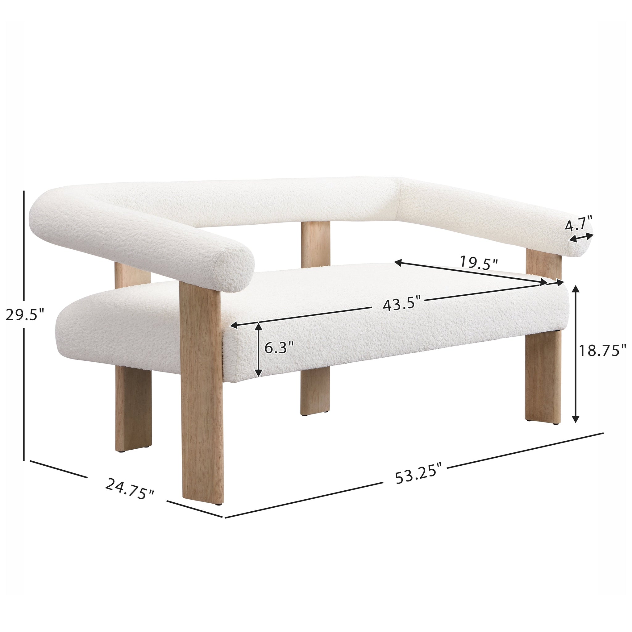 Round Armrest Loveseat (Beige + Natural) by HouseOfZazla