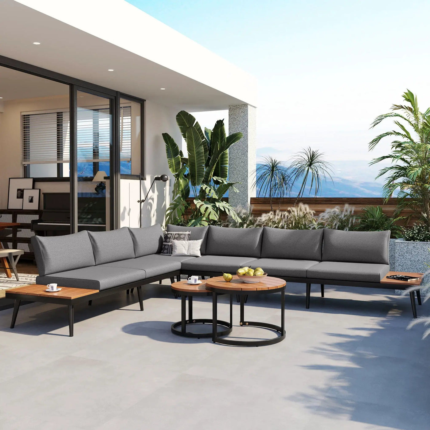 Modern Outdoor Sectional Sofa Set With Nesting Coffee Tables by HouseOfZazla