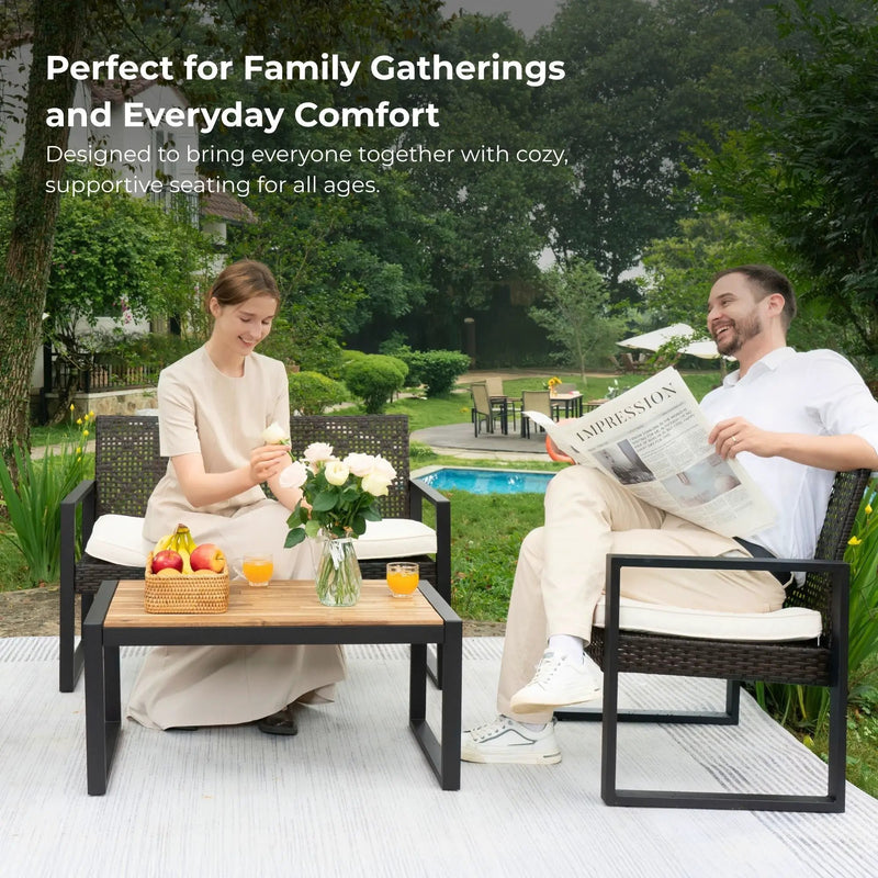 4 Piece Patio Furniture Set With Acacia Wood Table Top And Cushions by HouseOfZazla