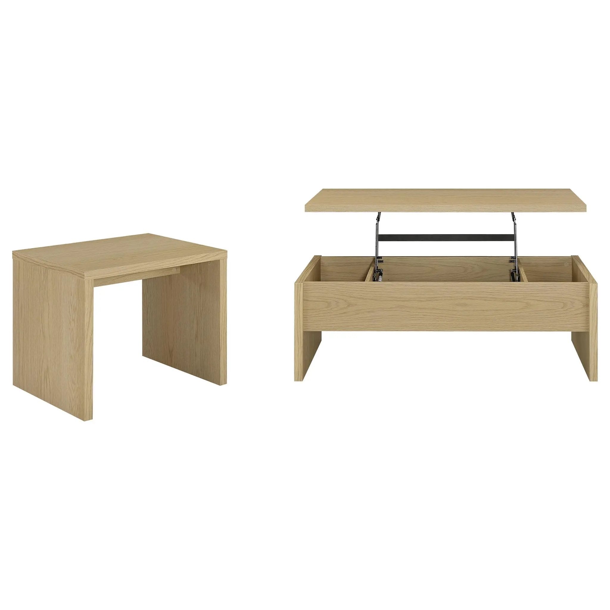 Canoga 2-piece Lift Top Cocktail Coffee Table Set Light Oak by Unique Piece Furniture