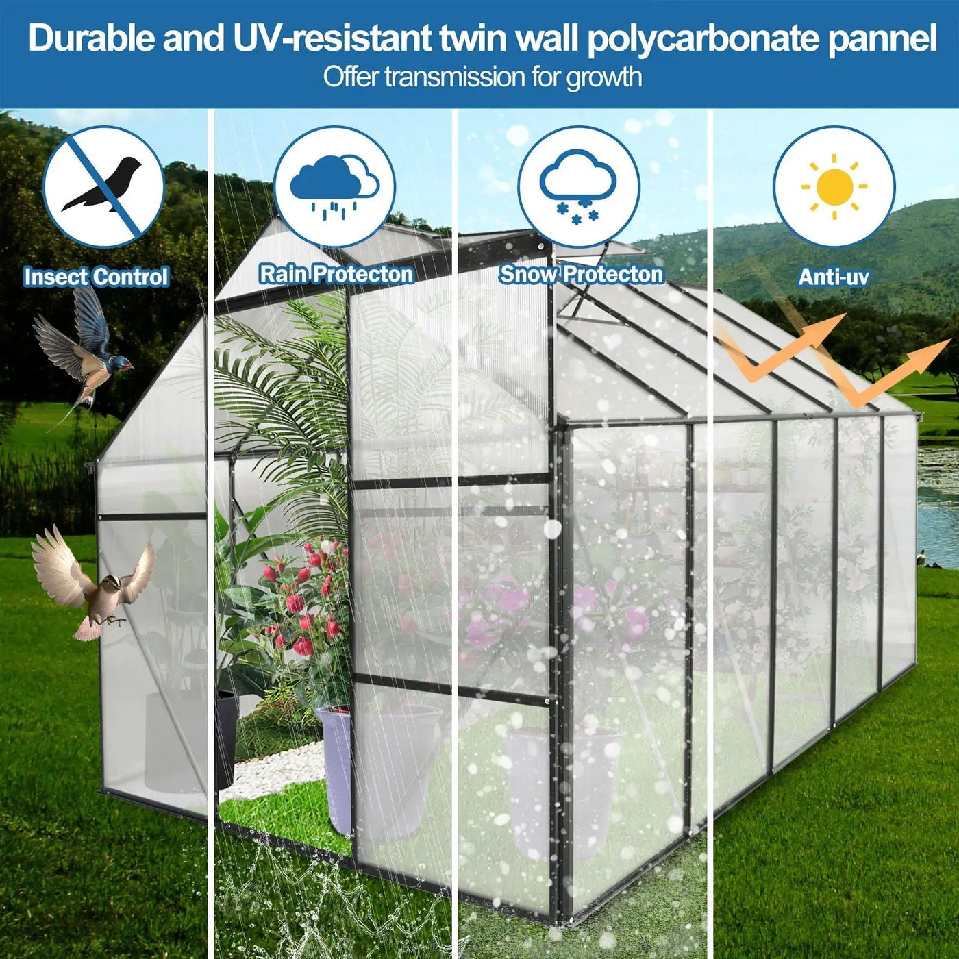 Polycarbonate house Raised Base And Anchor Aluminum Heavy Duty Walk-In houses For Outdoor Backyard In All Season by HouseOfZazla