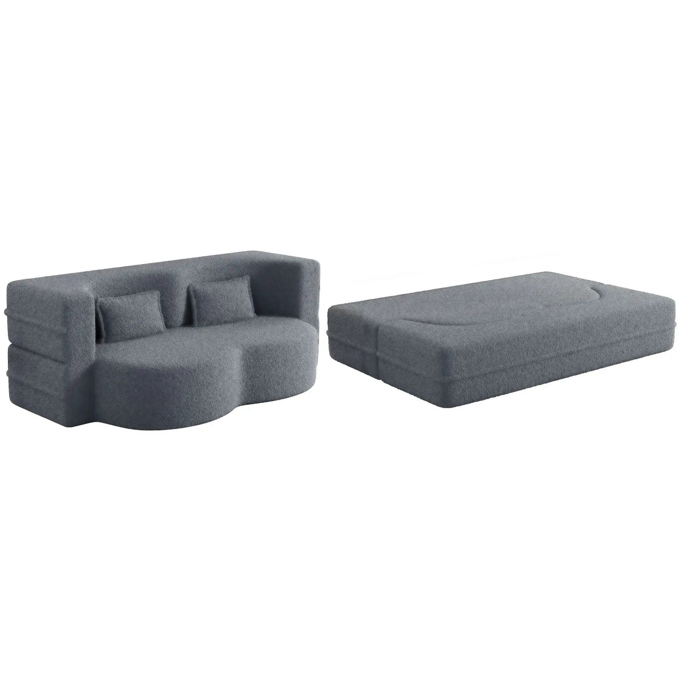 Modern Floor Sofa With Two Pillows Convertible Teddy Fabric Foam Filled Bed by HouseOfZazla