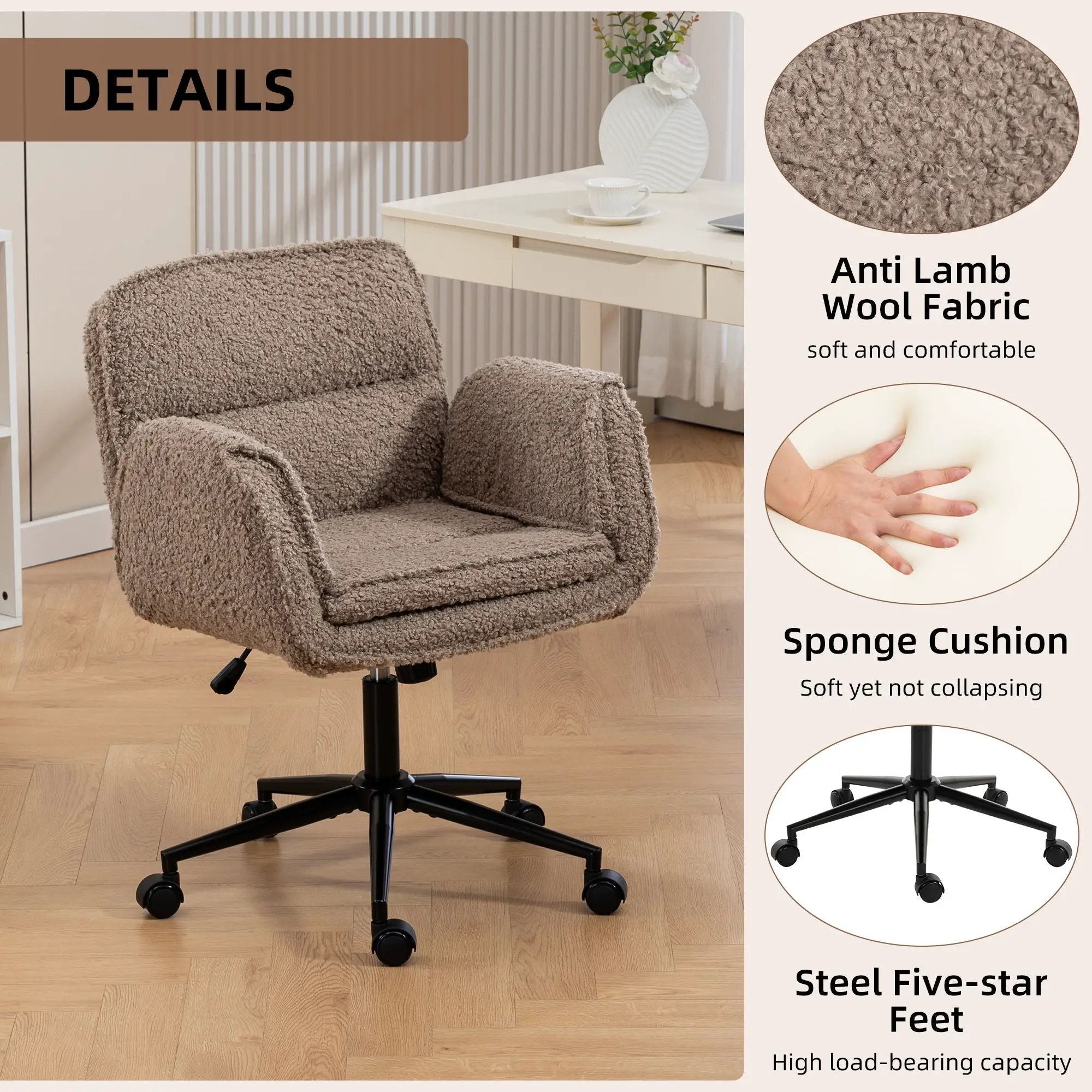 Criss Cross Swivel Desk Chair With Adjustable Armrests & Wheels For Home Office by HouseOfZazla
