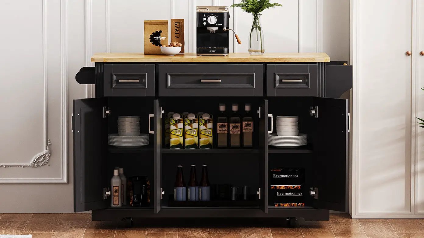 K&K 54 Inch Large Kitchen Island with Rubber Wood Drop Leaf by HouseOfZazla