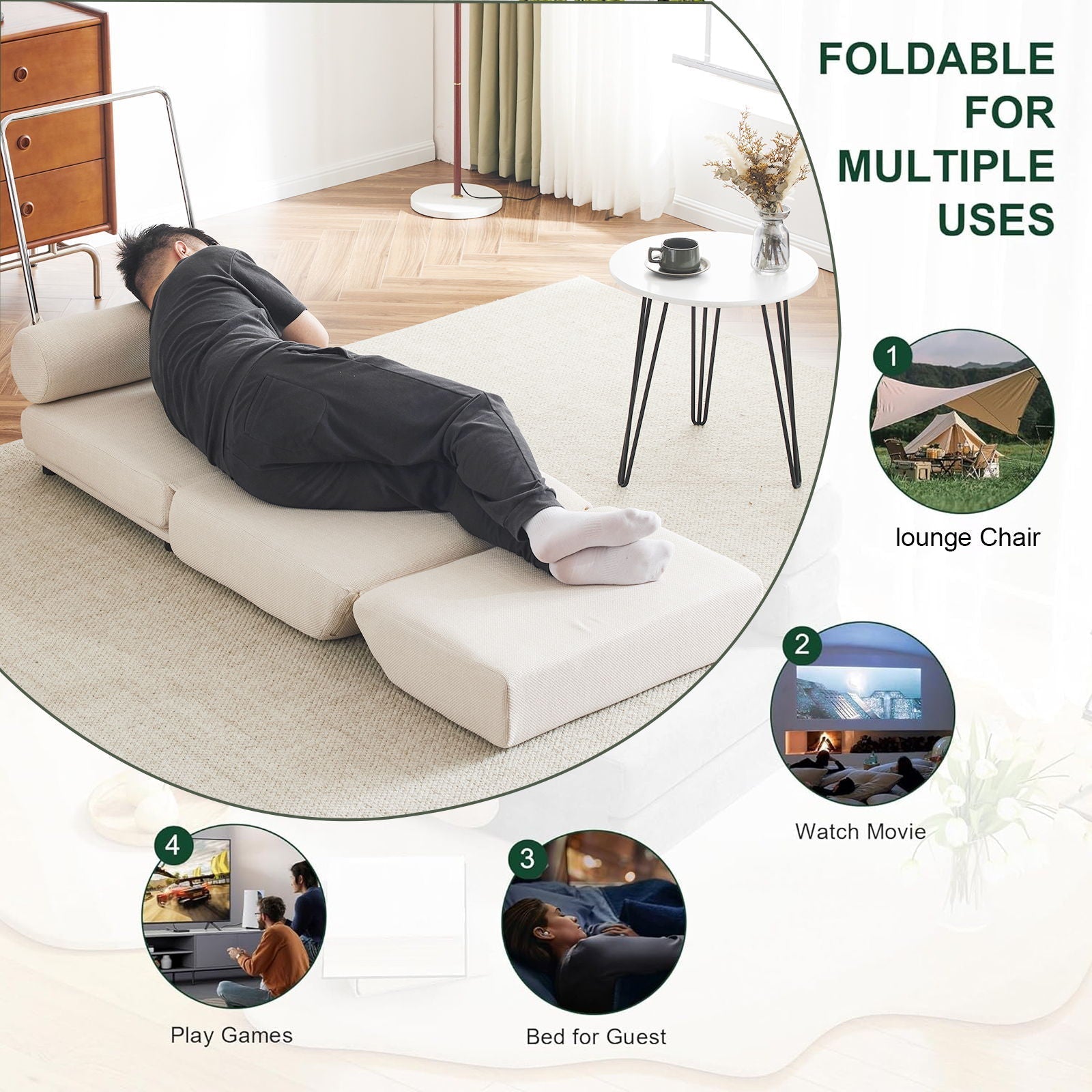 Foldable Single Chair Sofa Bed With Pillow, Easy To Store, Breathable And Wearable by HouseOfZazla