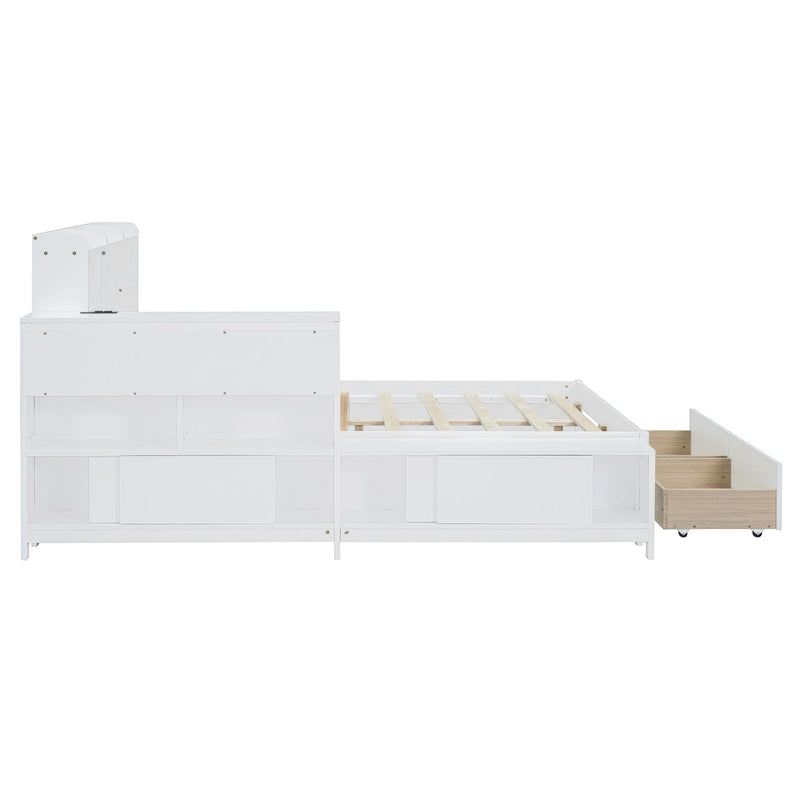Platform Bed With Multi Functional Storage Space, Nightstand, 2 Drawers, USB Ports And Desk by HouseOfZazla