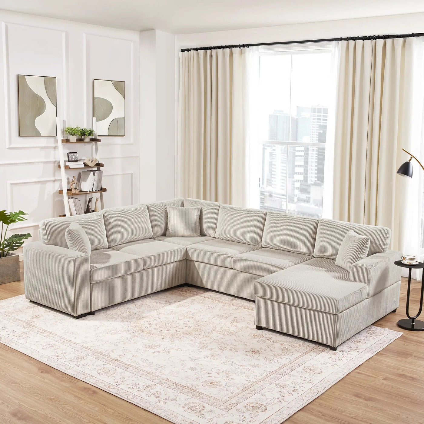 Oversized Sectional U-Shaped Sofa With Chaise Lounge And Three Soft Throw Pillows by HouseOfZazla