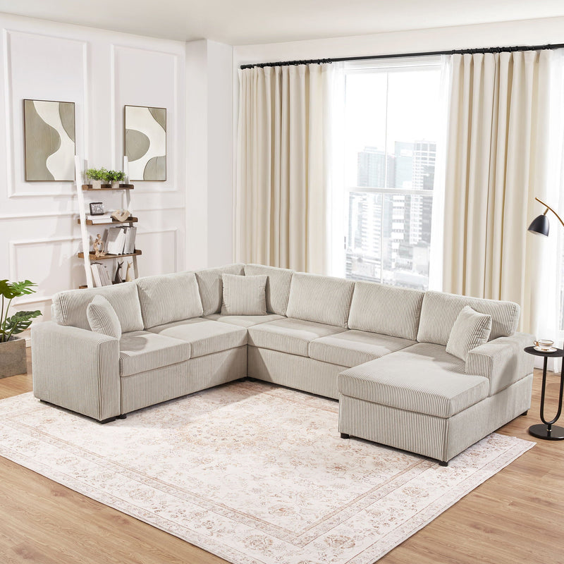 Oversized Sectional U-Shaped Sofa With Chaise Lounge And Three Soft Throw Pillows by HouseOfZazla