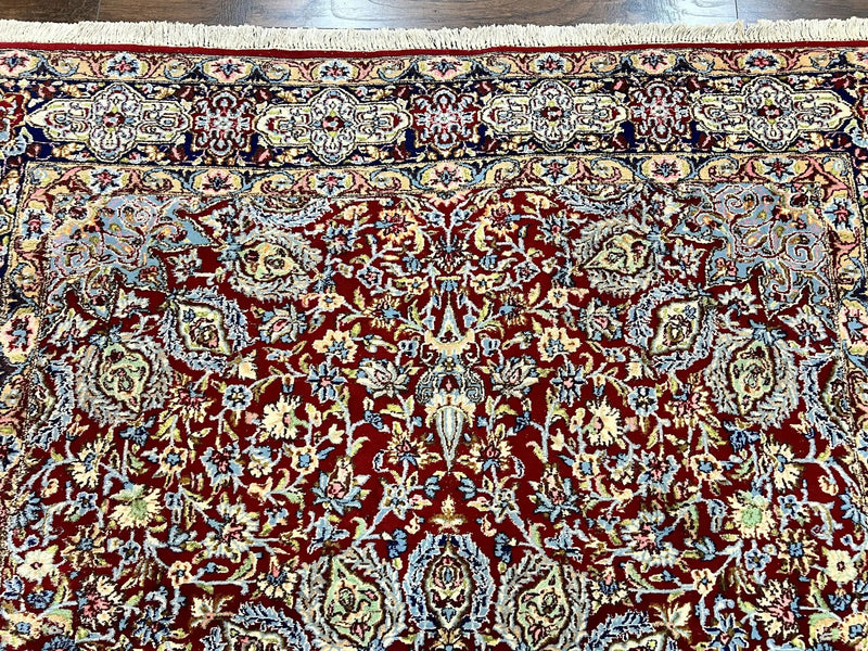 Persian Kirman Rug 7x10, Hand Knotted Wool Floral Medallion Carpet, Dark Red by Jewel Rugs