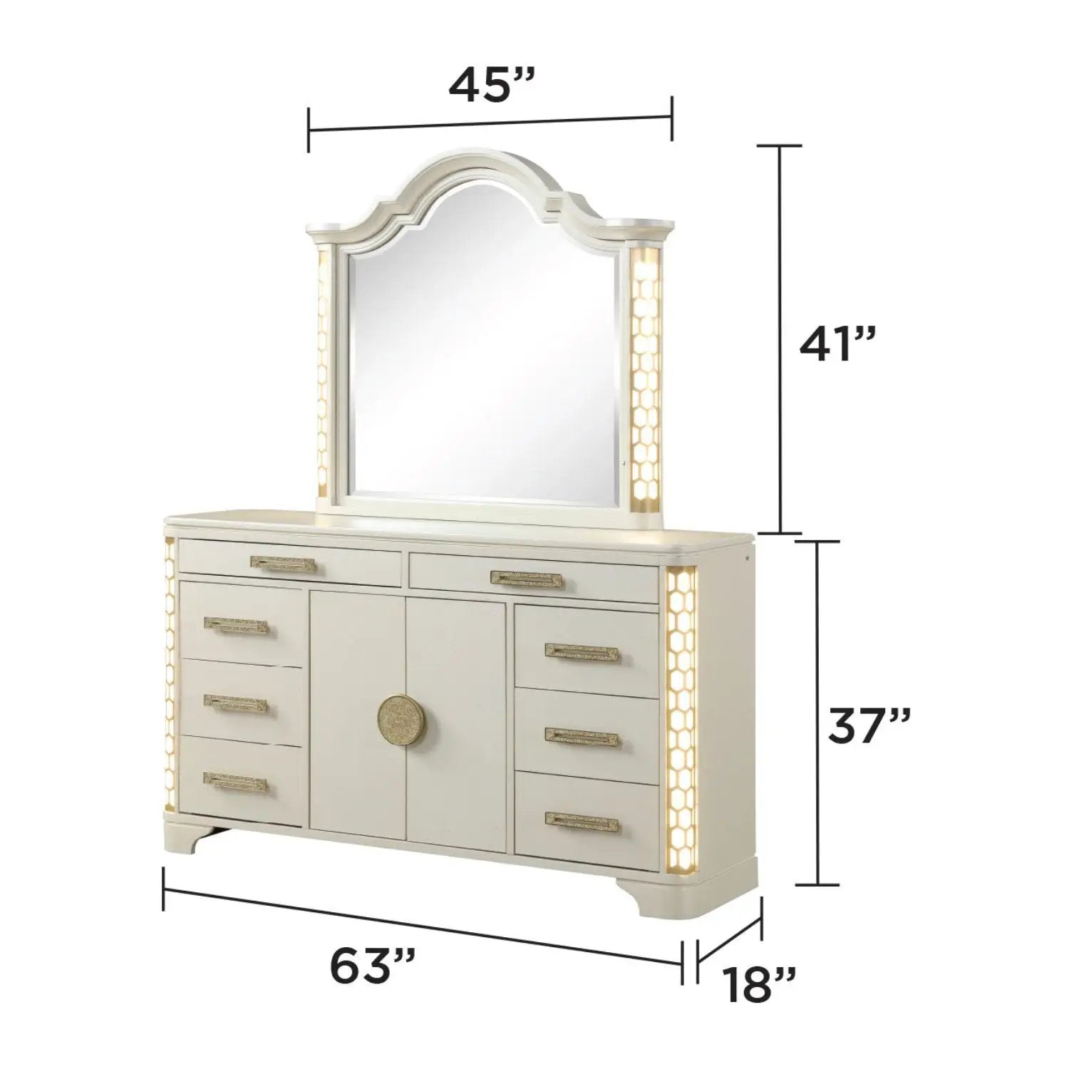 Jasmine - 8 Drawer Dresser With Side LED Lightning - Beige by HouseOfZazla