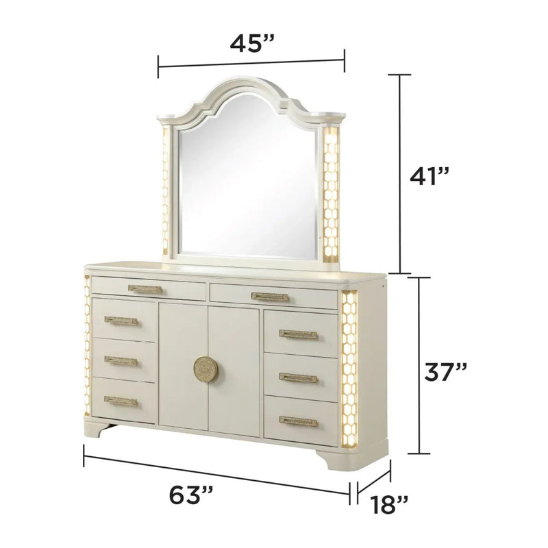 Jasmine - 8 Drawer Dresser With Side LED Lightning - Beige by HouseOfZazla