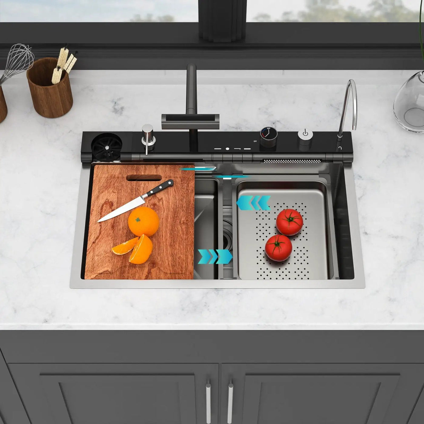 30" Single Bowl Kitchen Sink With Smart LED Faucet by HouseOfZazla