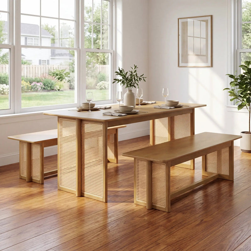 Natural Color Rubber Wood Dining Set with Plastic Rattan by HouseOfZazla