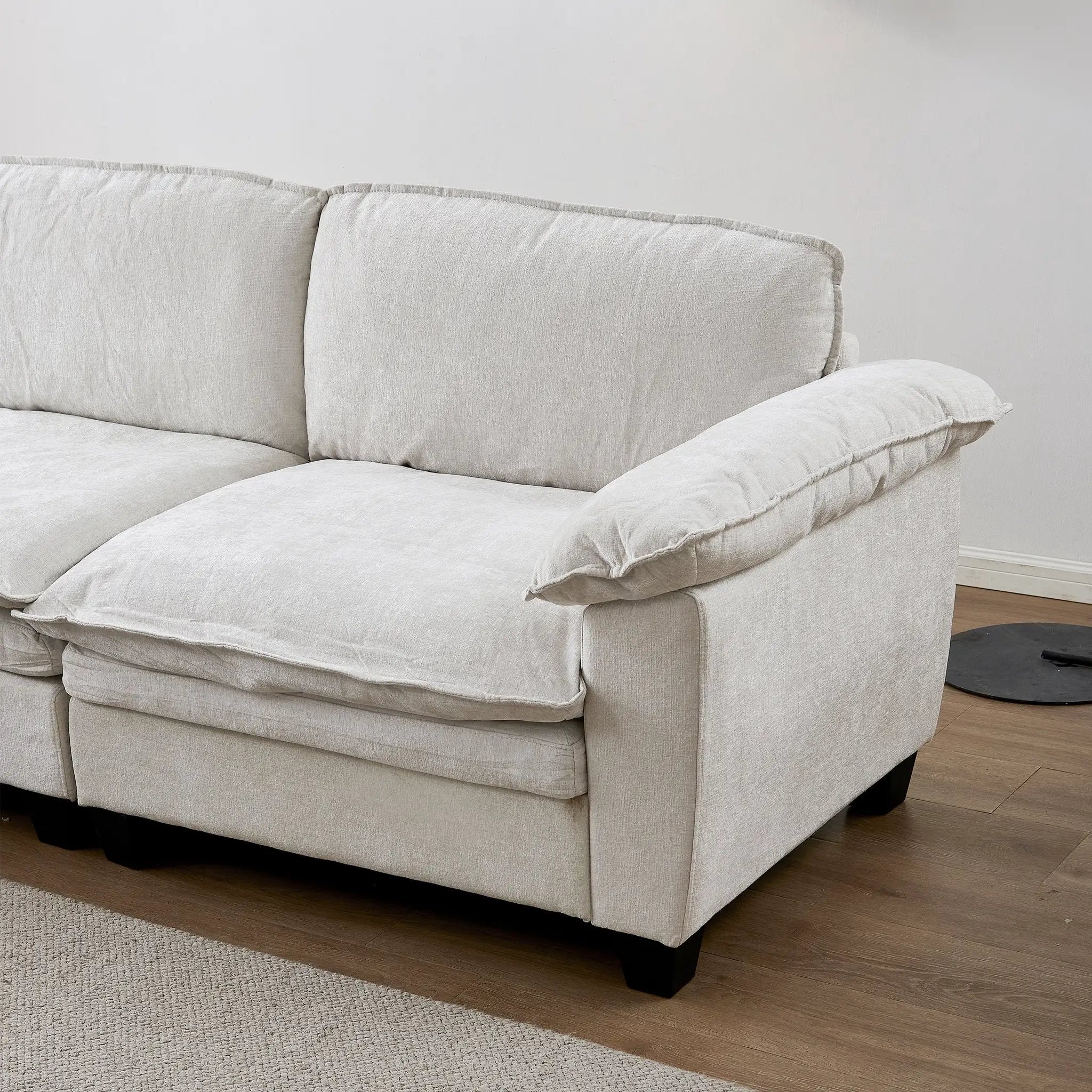 Living Room Furniture Sofa Luxury Couch Four Seater with Two Ottomans Soft Chenille Upholstered U Shape Sofa by HouseOfZazla