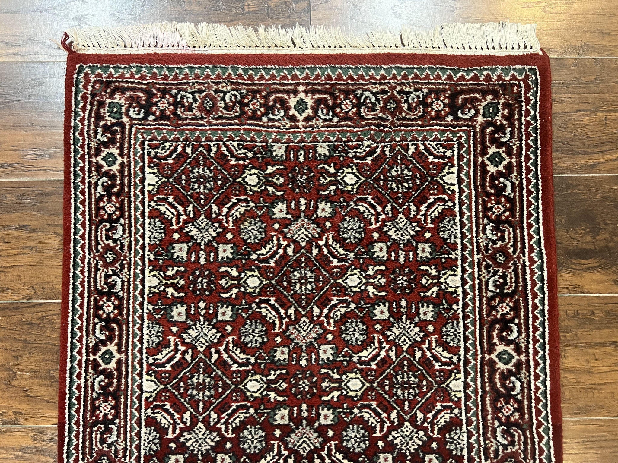 Indo Persian Runner Rug 2.7 x 8, Wool Hand Knotted Vintage Carpet, Red Black, Herati Allover Pattern, Oriental Runner, Rug for Hallway by Jewel Rugs