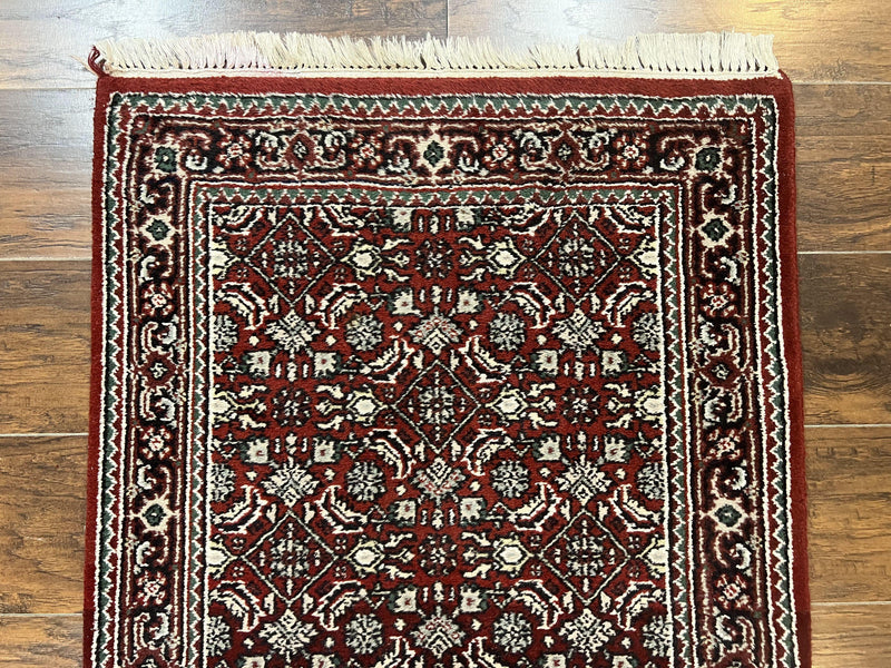 Indo Persian Runner Rug 2.7 x 8, Wool Hand Knotted Vintage Carpet, Red Black, Herati Allover Pattern, Oriental Runner, Rug for Hallway by Jewel Rugs