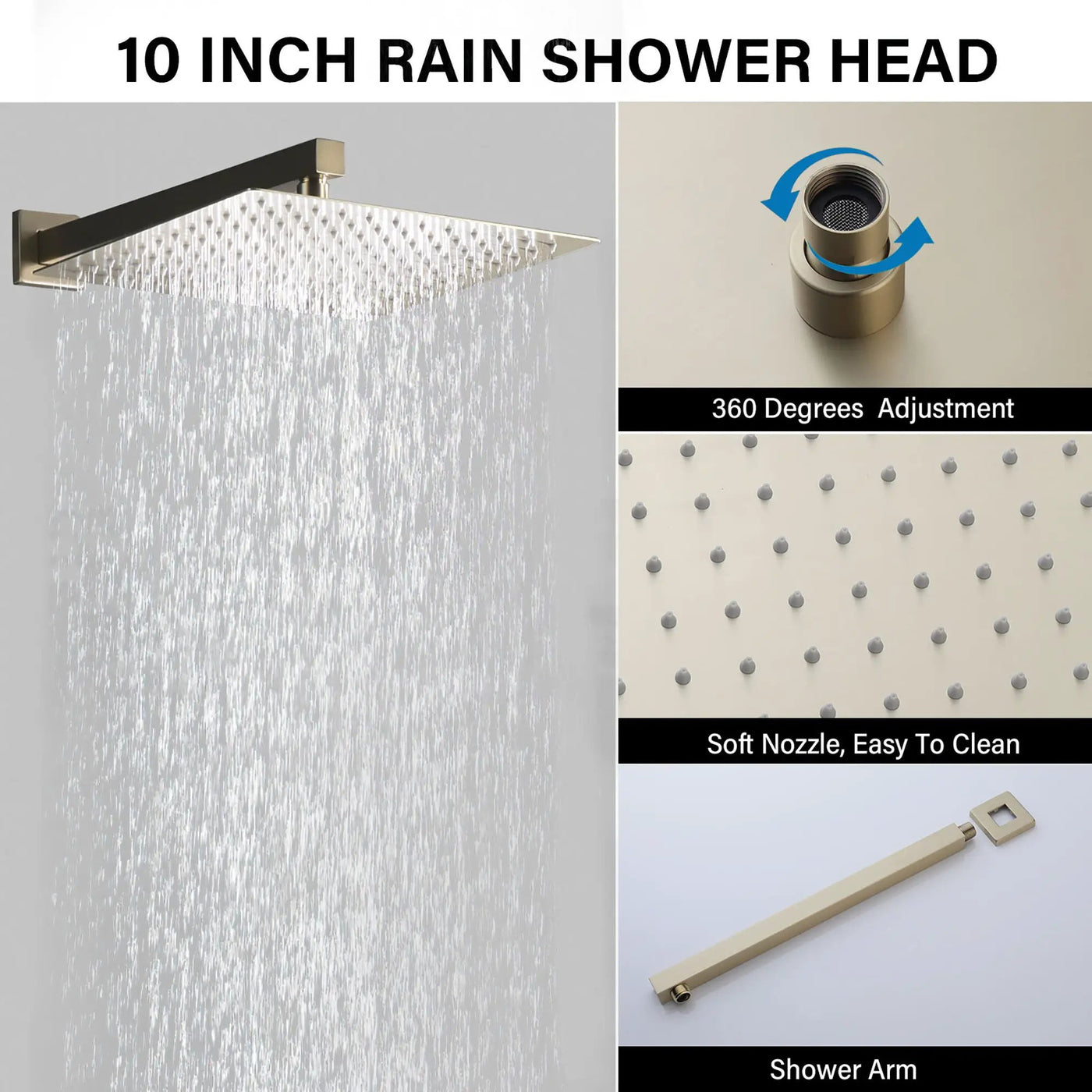 Modern 10" Wall Mounted Rainfall Shower Head System by HouseOfZazla