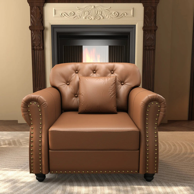 41.3" Upholstered Faux Leather Sofa with Nailhead Trim by HouseOfZazla