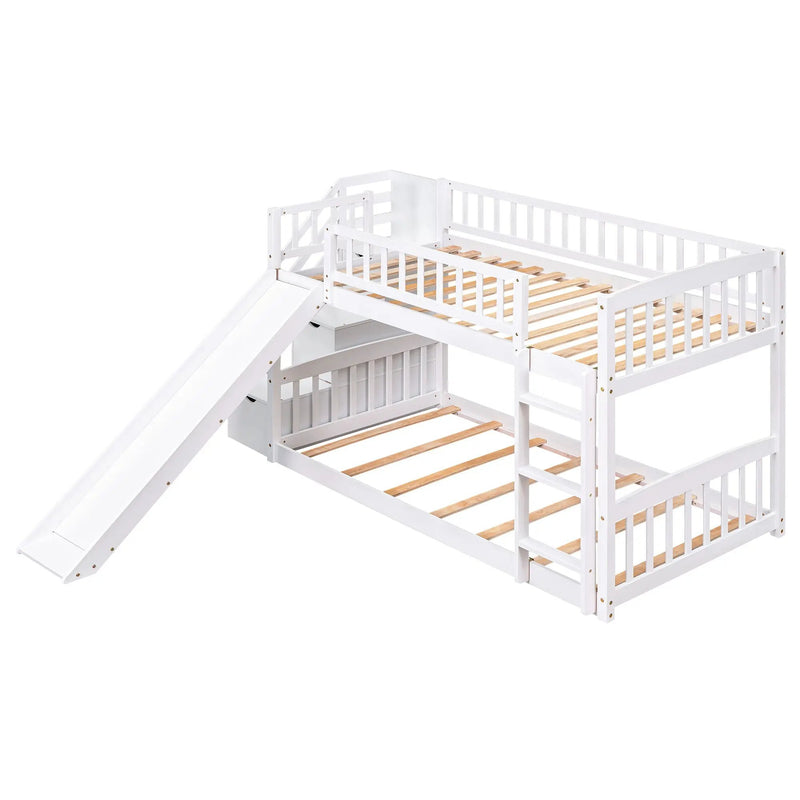 Twin Over Twin Stairway Bunk Bed With Two Drawers And Slide by HouseOfZazla
