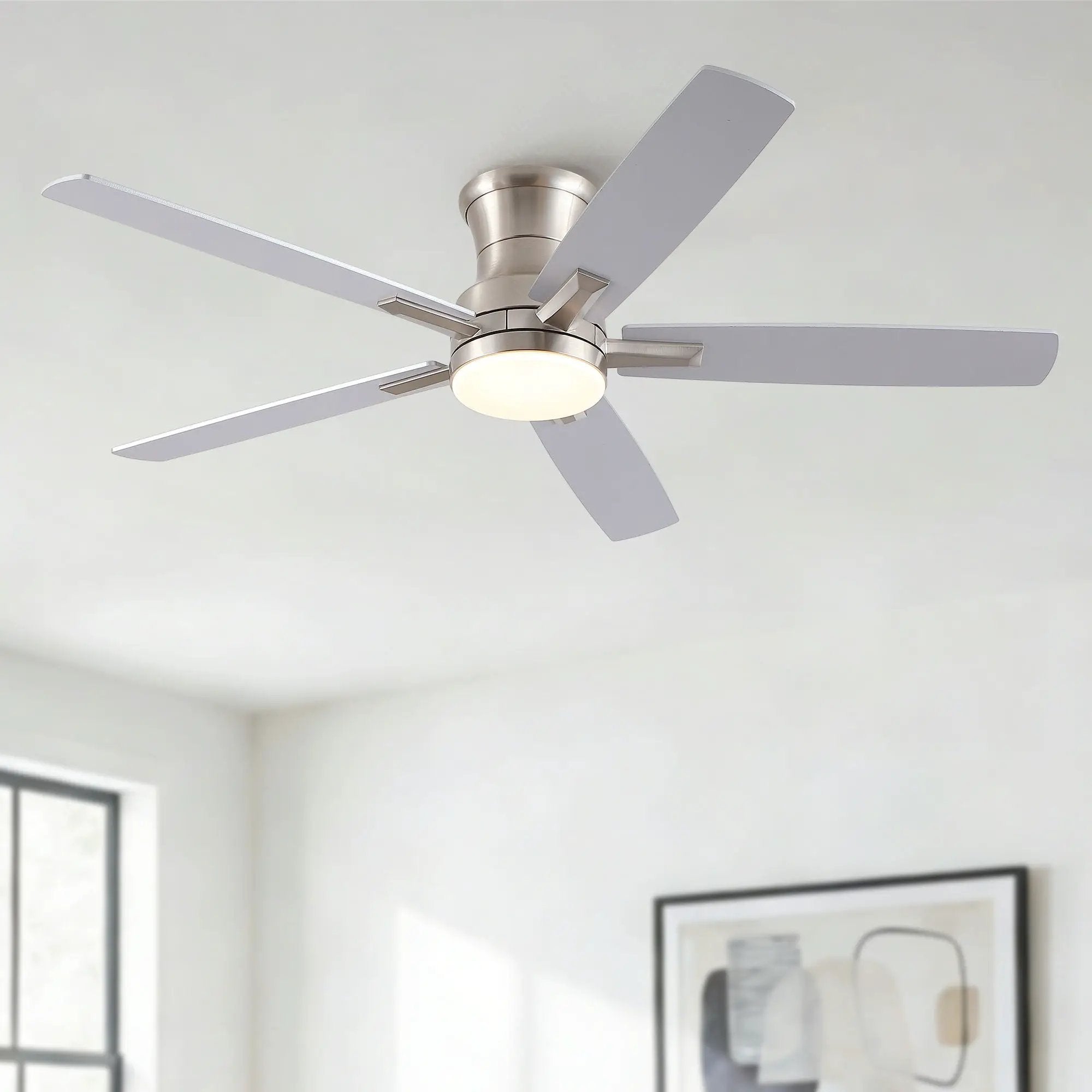 Mordern Flush Mount Ceiling Fan With Light And Remote Control by HouseOfZazla