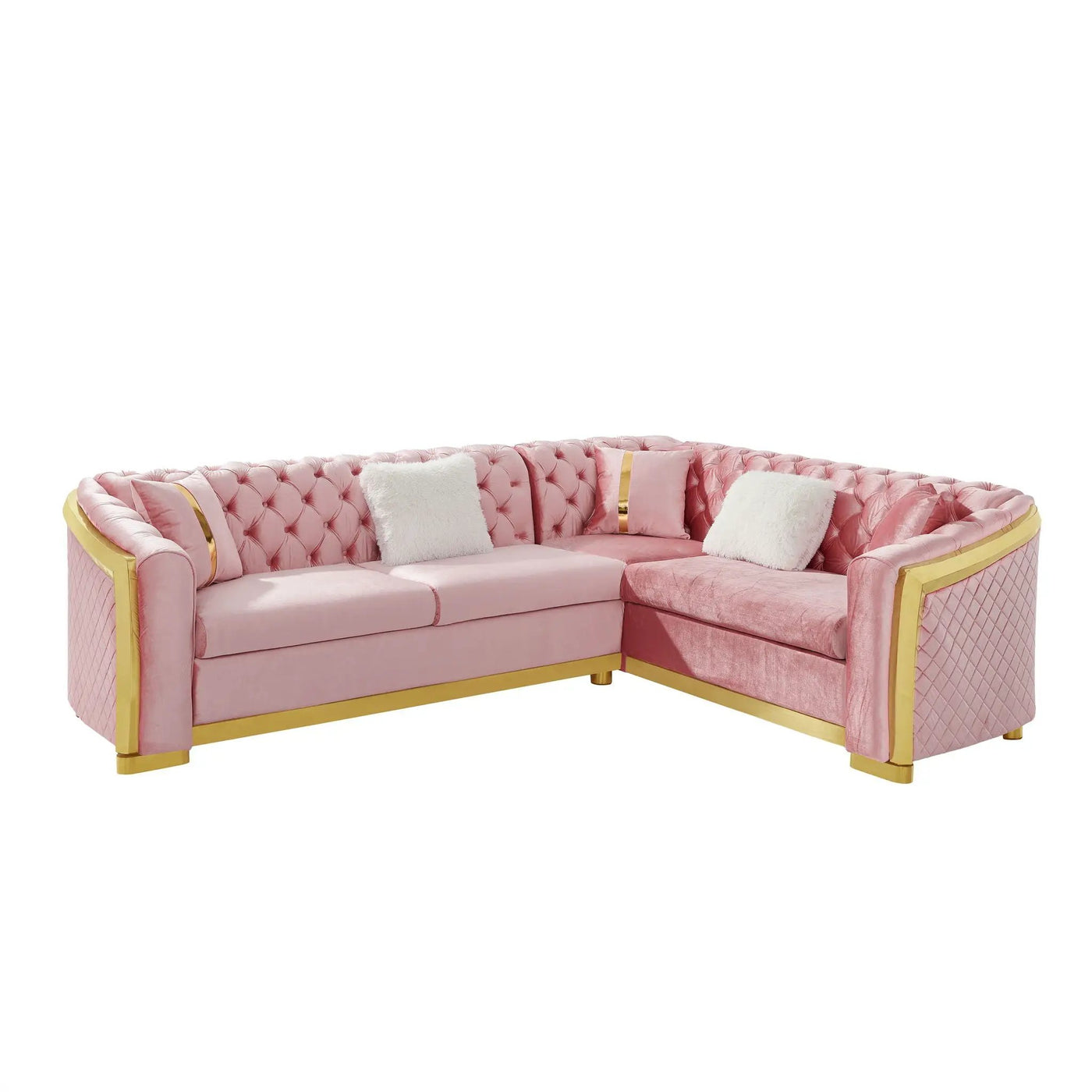 L Shaped Chesterfield Sectional Sofa With Stainless Steel Accents by HouseOfZazla