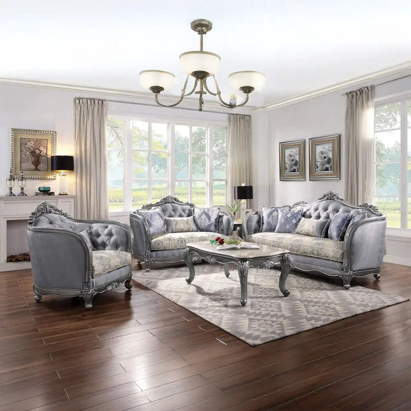 Ariadne - Loveseat With 3 Pillows - Fabric & Platinum by Unique Piece Furniture