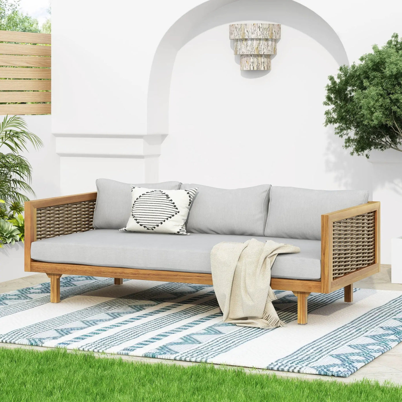 Claremont 3 Seater Daybed Teak Acacia Wood Water Resistant Cushions by HouseOfZazla