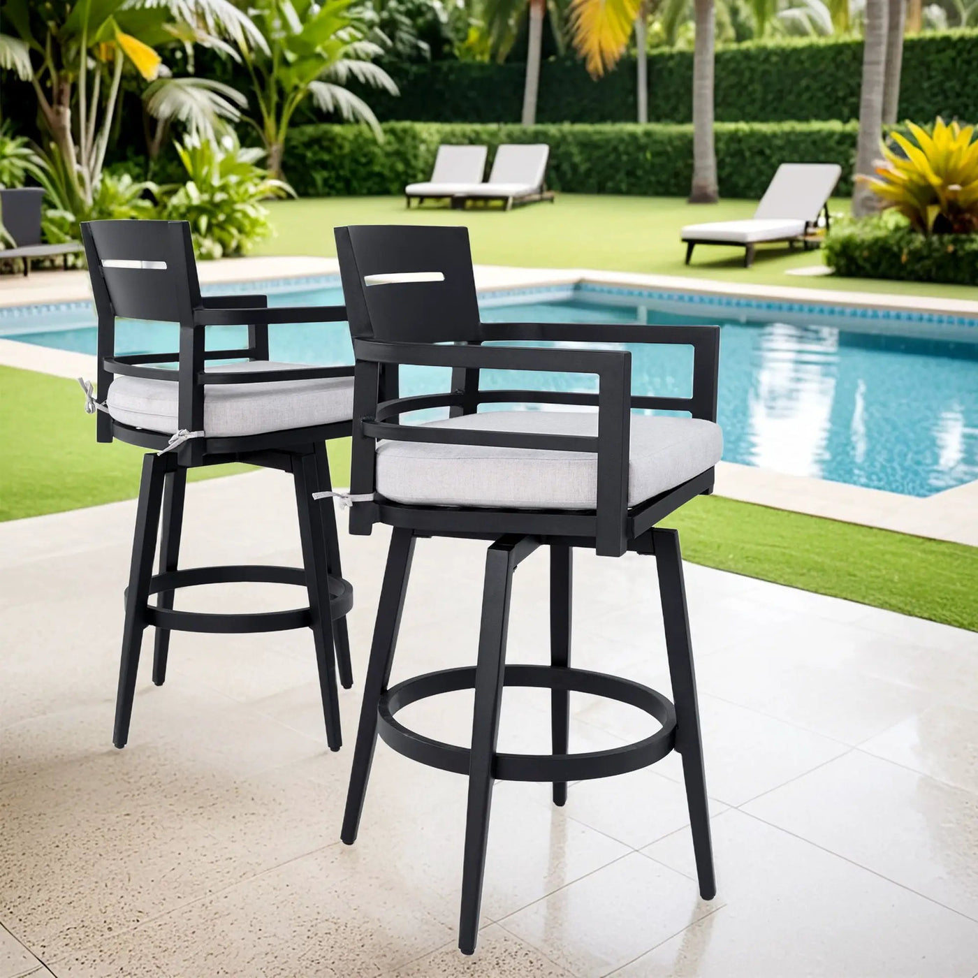 Outdoor Swivel Bar Chairs, 360 Degree Rotation, Ergonomic Backrest (Set of 2) by HouseOfZazla